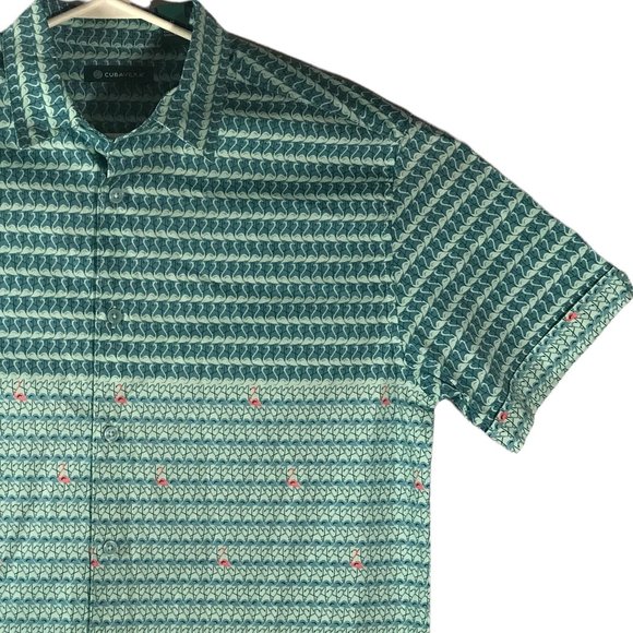 Cubavera Other - Cubavera  Mens Short Sleeved Striped Flamingo Button Down Teal Pink Shir…